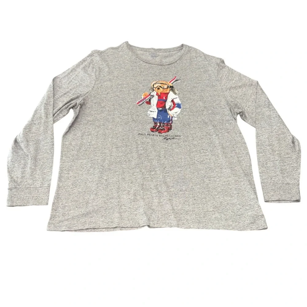 Polo Ralph Lauren Ski Bear Long Sleeve T Shirt Mens XXL Heather Gray Graphic Tee